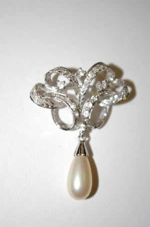 +MBA #25-793  Designer Rhodium Plated CZ & Faux Pearl Pin