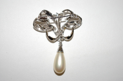 +MBA #25-793  Designer Rhodium Plated CZ & Faux Pearl Pin