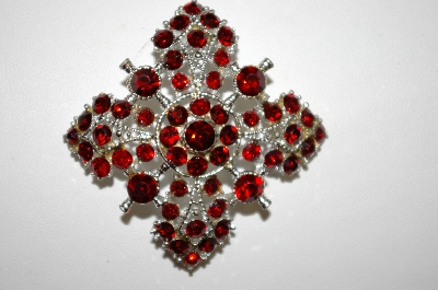 +MBA #25-684  Vintage Silver Tone Red Rhinestone Pin