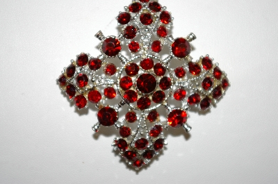 +MBA #25-684  Vintage Silver Tone Red Rhinestone Pin