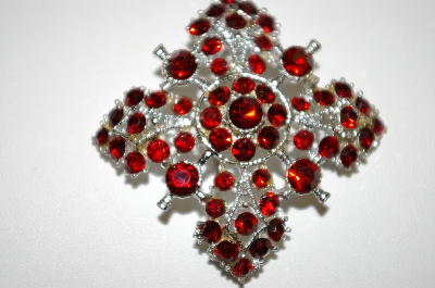 +MBA #25-684  Vintage Silver Tone Red Rhinestone Pin