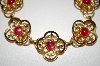 +MBA #25-737  Vintage Gold Tone Pink Acrylic & Clear Rhinestone Bracelet