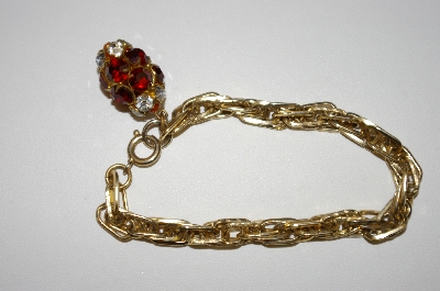 +MBA #25-738  Vintage Gold Tone Red & Clear Rhinestone Bracelet