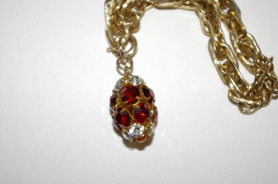 +MBA #25-738  Vintage Gold Tone Red & Clear Rhinestone Bracelet