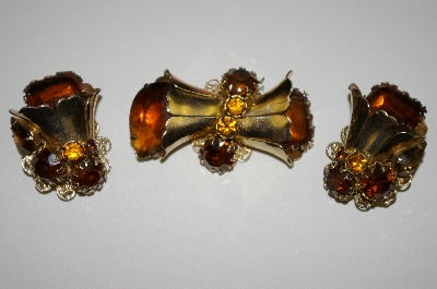 +MBA #25-595  Vintage Shades Of Brown Rhinestone Pin & Earring Set