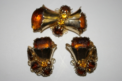 +MBA #25-595  Vintage Shades Of Brown Rhinestone Pin & Earring Set