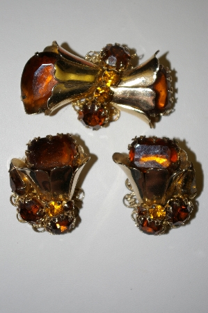 +MBA #25-595  Vintage Shades Of Brown Rhinestone Pin & Earring Set