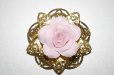 +MBA #25-660  Vintage Pink Porceline Rose Pin