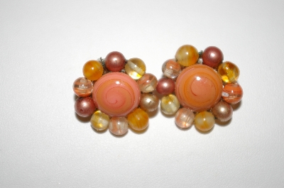 +MBA #25-665  Vintage Made In Japan Multi Colored Glass Bead Clip On's