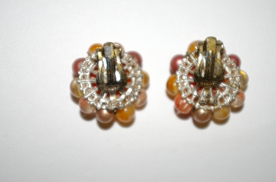+MBA #25-665  Vintage Made In Japan Multi Colored Glass Bead Clip On's