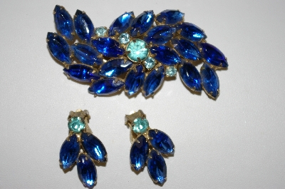 +MBA #25-589  "Vintage Blue Rhinestone Pin & Clip On Earring Set
