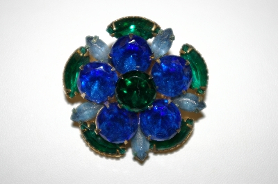 **Vintage Blue & Green Rhinestone Pin