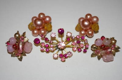 +MBA #25-607  "Vintage 2 Pairs Of Clip On's & 1 Rhinestone Pin