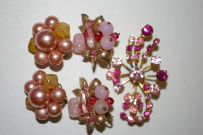 +MBA #25-607  "Vintage 2 Pairs Of Clip On's & 1 Rhinestone Pin