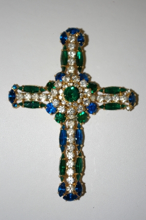 +MBA #25-585  Vintage Multi Colored Rhinestone Cross Pendant 