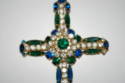 +MBA #25-585  Vintage Multi Colored Rhinestone Cross Pendant 