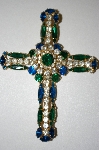 +MBA #25-585  Vintage Multi Colored Rhinestone Cross Pendant 