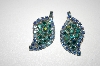 +MBA #25-615  "Vintage Blue AB Crystal Clip On Leaf Earrings