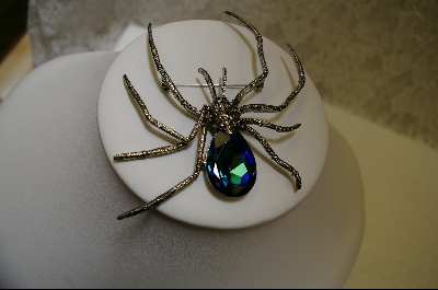 +  Large Blue Crystal Spider Pin