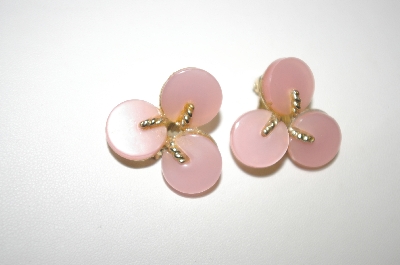+MBA #25-186  "Star Gold Tone Pink Acrylic Disc Clip On Earrings