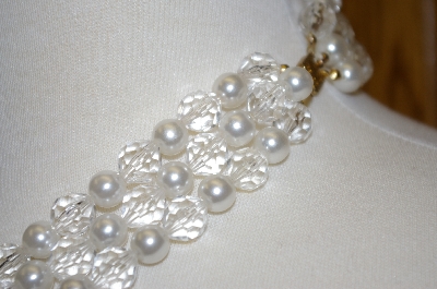 +MBA #25-347  "Vintage 3 Row Clear Acrylic & Faux Pearl Necklace