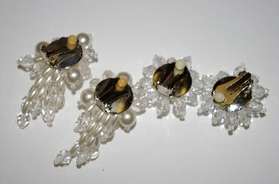 +MBA #25-556  Vintage (2) Pairs Of Clear Glass & Faux Pearl Clip On Earrings