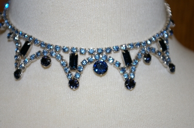 +MBA #25-563  Vintage Two Shades Of Blue Rhinestone 15" Chocker  With Matching Pierced Earrings