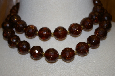 +MBA #25-567  "Vintage Brown Acrylic Glitter Bead Necklace With Matching Clip On Earrings