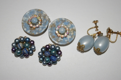 +MBA #25-629  3 Pairs Of Vintage "Blue" Earrings