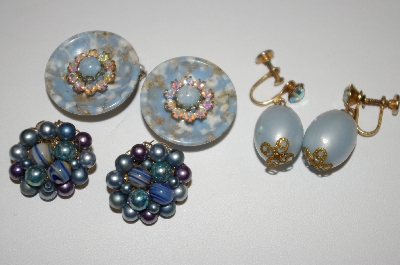 +MBA #25-629  3 Pairs Of Vintage "Blue" Earrings