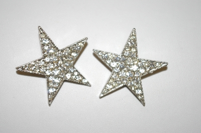 +MBA #25-781  Vintage Set Of 2 Clear Rhinestone Star Pins