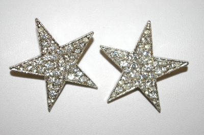 +MBA #25-781  Vintage Set Of 2 Clear Rhinestone Star Pins