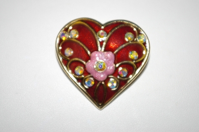 +MBA #25-289  Vintage Gold Tone Enameled Heart Pin