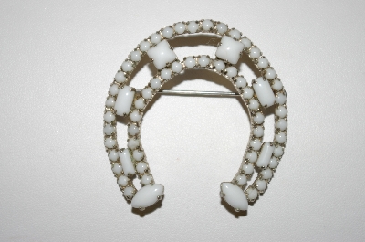 +MBA #25-303  Vintage White Milk Glass Horseshoe Pin
