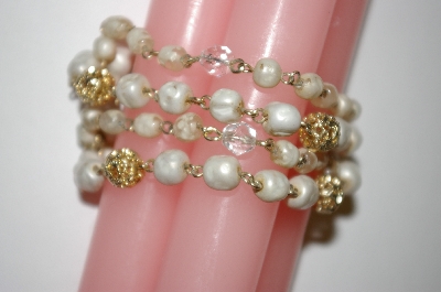 +MBA #25-397  Vintage Faux Pearl 4 Row Bracelet
