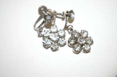 +MBA #25-419  Vintage Silver Tone Screw Back Clear Rhinestone Earrings