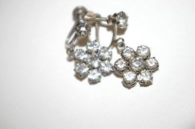 +MBA #25-419  Vintage Silver Tone Screw Back Clear Rhinestone Earrings