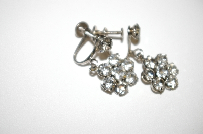+MBA #25-419  Vintage Silver Tone Screw Back Clear Rhinestone Earrings