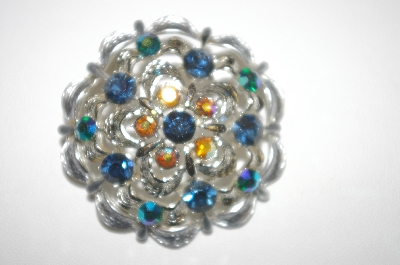 +MBA #24-117  Vintage Silver Tone AB Blue & Pink Rhinestone Pin