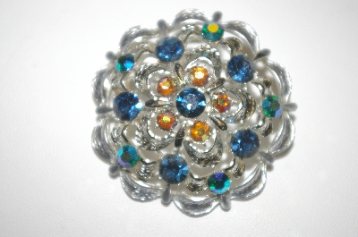 +MBA #24-117  Vintage Silver Tone AB Blue & Pink Rhinestone Pin