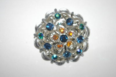 +MBA #24-117  Vintage Silver Tone AB Blue & Pink Rhinestone Pin