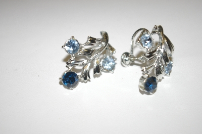 +MBA #24-121  Coro Silver Tone Blue Rhinestone Earrings