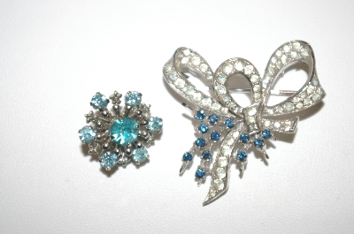 +MBA #24-128  2 Vintage Silver Tone Rhinestone Pins