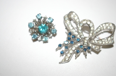 +MBA #24-128  2 Vintage Silver Tone Rhinestone Pins