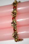 +MBA #25-334  Vintage Gold Tone Red Rhinestone Stretch Bracelet
