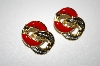 +MBA #25-251  Vintage Gold & Silver Tone Red Enamel Pierced Earrings