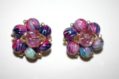 +MBA #25-257   Vintage Made In Hong Kong Acrylic Bead Clip On Earrings