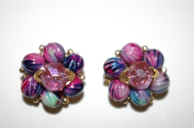 +MBA #25-257   Vintage Made In Hong Kong Acrylic Bead Clip On Earrings