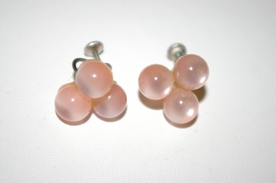+MBA #25-266   Vintage Pink Thermoplastic  Bead Screw Back Earrings