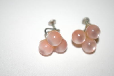 +MBA #25-266   Vintage Pink Thermoplastic  Bead Screw Back Earrings